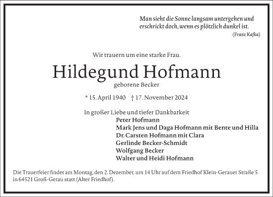 Traueranzeige von Hildegund Hofmann von Frankfurter Allgemeine Zeitung