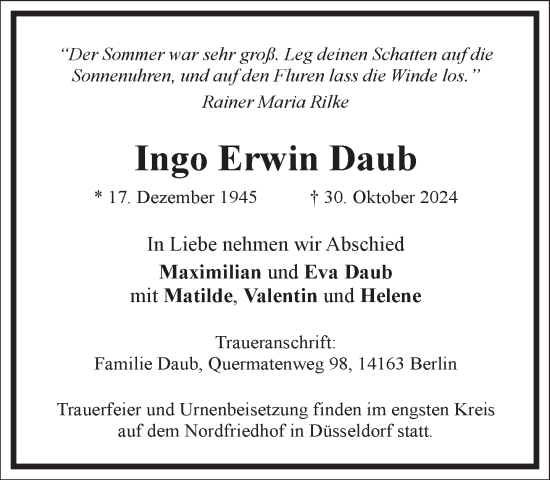 Traueranzeige von Ingo Erwin Daub von Frankfurter Allgemeine Zeitung