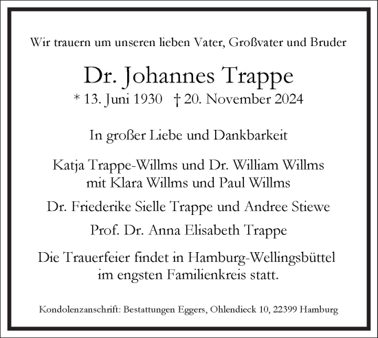 Traueranzeige von Johannes Trappe von Frankfurter Allgemeine Zeitung