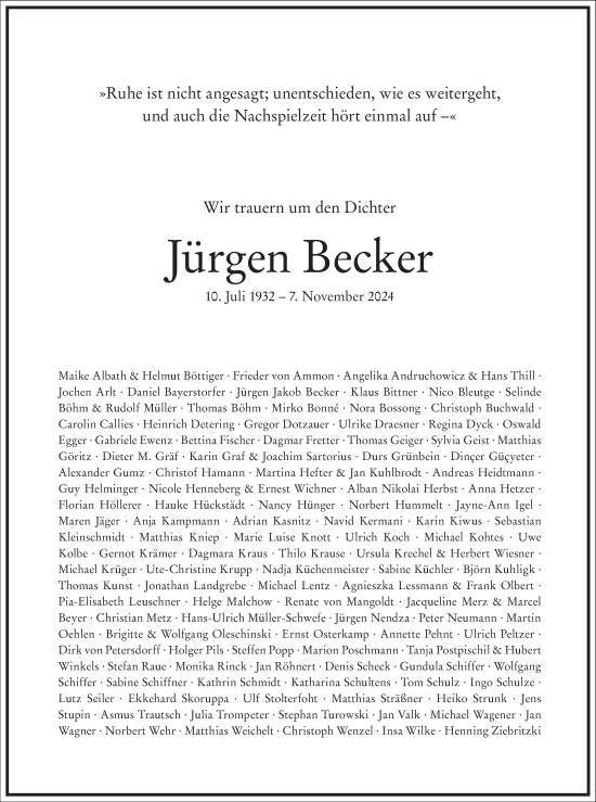 Traueranzeige von Jürgen Becker von Frankfurter Allgemeine Zeitung