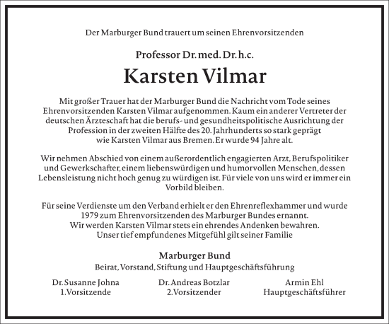 Traueranzeige von Karsten Vilmar von Frankfurter Allgemeine Zeitung