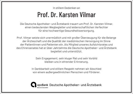 Traueranzeige von Karsten Vilmar von Frankfurter Allgemeine Zeitung