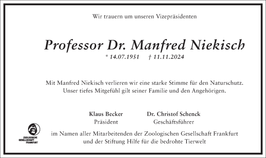 Traueranzeige von Manfred Niekisch von Frankfurter Allgemeine Zeitung