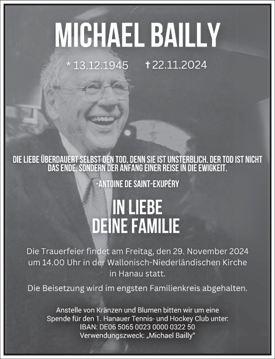 Traueranzeige von Michael Bailly von Frankfurter Allgemeine Zeitung