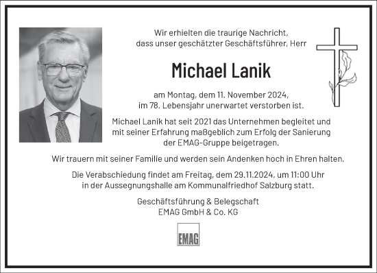 Traueranzeige von Michael Lanik von Frankfurter Allgemeine Zeitung