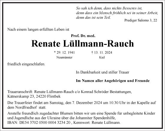 Traueranzeige von Renate Lüllmann-Rauch von Frankfurter Allgemeine Zeitung