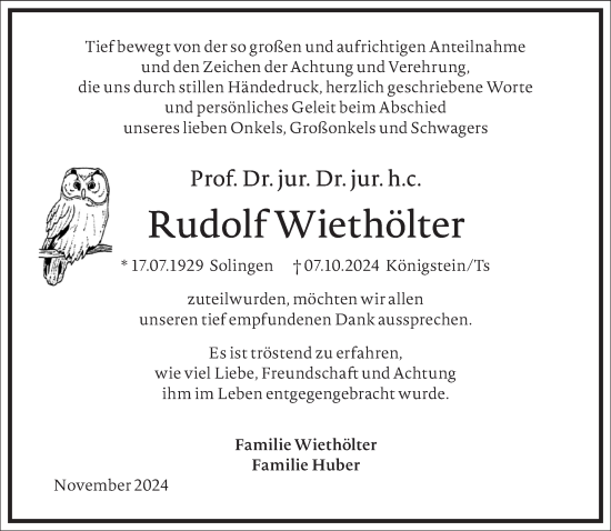 Traueranzeige von Rudolf Wiethölter von Frankfurter Allgemeine Zeitung