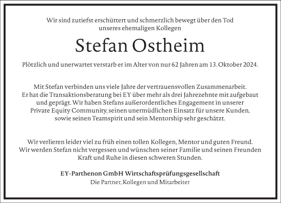 Traueranzeige von Stefan Ostheim von Frankfurter Allgemeine Zeitung