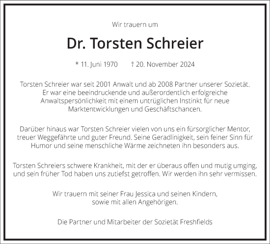 Traueranzeige von Torsten Schreier von Frankfurter Allgemeine Zeitung