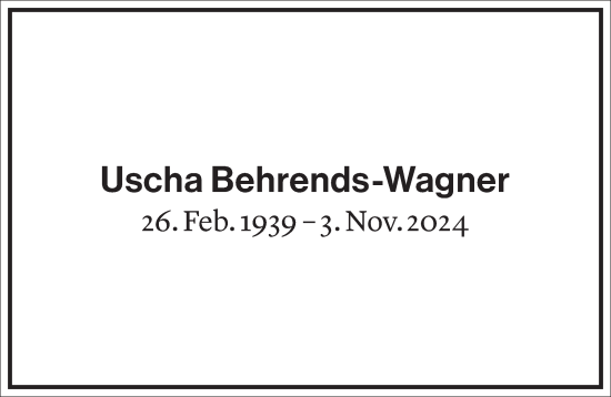 Traueranzeige von Uscha Behrends-Wagner von Frankfurter Allgemeine Zeitung