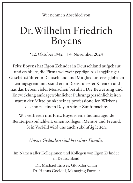 Traueranzeige von Wilhelm Friedrich Boyens von Frankfurter Allgemeine Zeitung