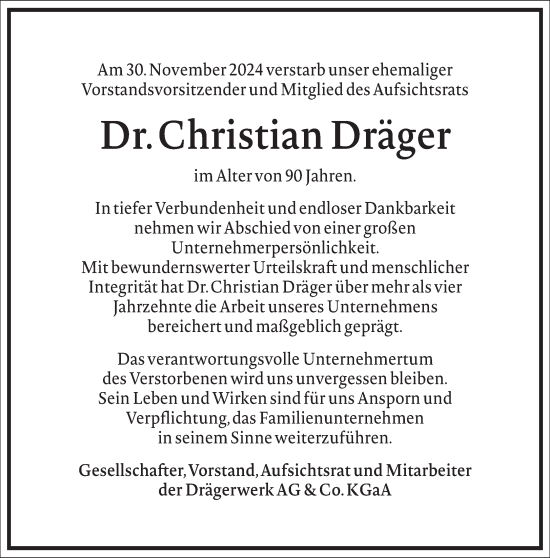 Traueranzeige von Christian Dräger von Frankfurter Allgemeine Zeitung