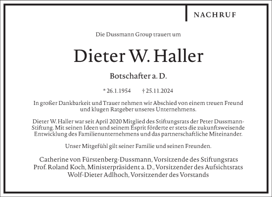 Traueranzeige von Dieter W. Haller von Frankfurter Allgemeine Zeitung