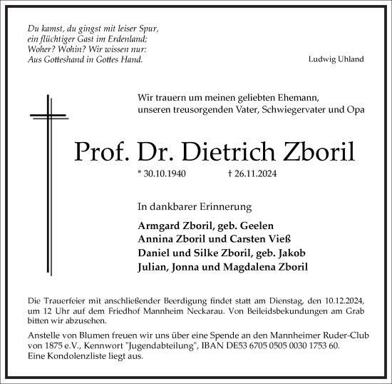 Traueranzeige von Dietrich Zboril von Frankfurter Allgemeine Zeitung