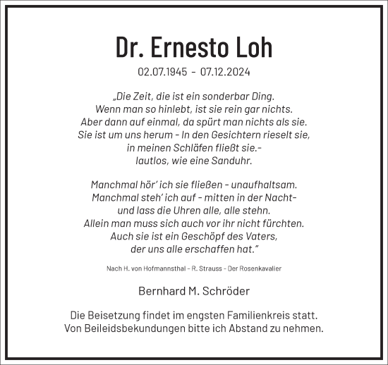 Traueranzeige von Ernesto Loh von Frankfurter Allgemeine Zeitung