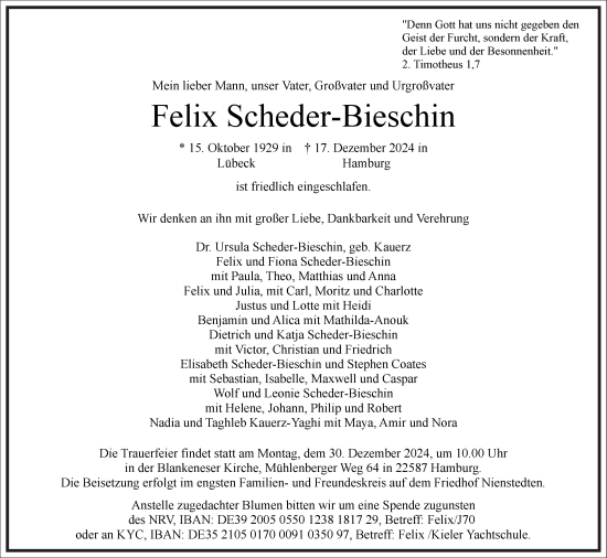 Traueranzeige von Felix Scheder-Bieschin von Frankfurter Allgemeine Zeitung