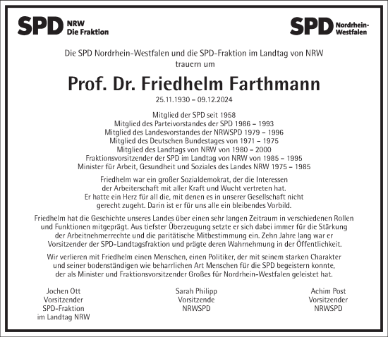 Traueranzeige von Friedhelm Farthmann von Frankfurter Allgemeine Zeitung