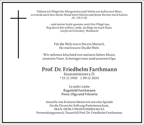 Traueranzeige von Friedhelm Farthmann von Frankfurter Allgemeine Zeitung