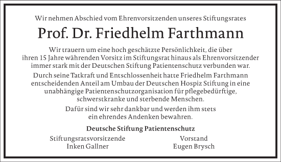 Traueranzeige von Friedhelm Farthmann von Frankfurter Allgemeine Zeitung