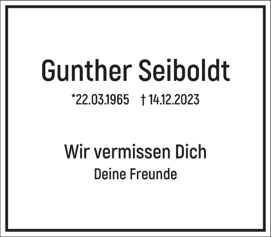 Traueranzeige von Gunther Seiboldt von Frankfurter Allgemeine Zeitung