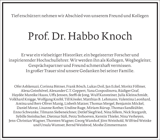 Traueranzeige von Habbo Knoch von Frankfurter Allgemeine Zeitung