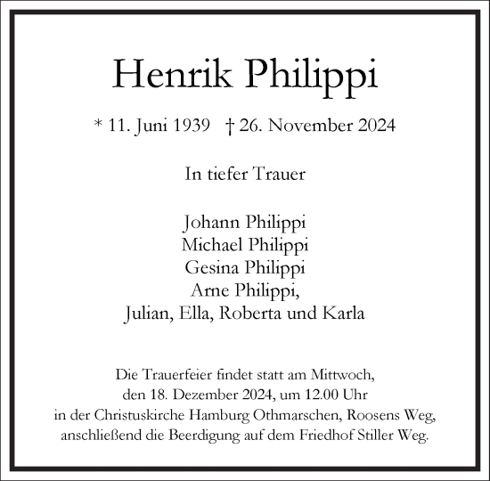 Traueranzeige von Henrik Philippi von Frankfurter Allgemeine Zeitung