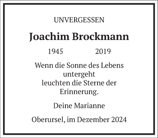 Traueranzeige von Joachim Brockmann von Frankfurter Allgemeine Zeitung