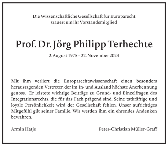 Traueranzeige von Jörg Philipp Terhechte von Frankfurter Allgemeine Zeitung