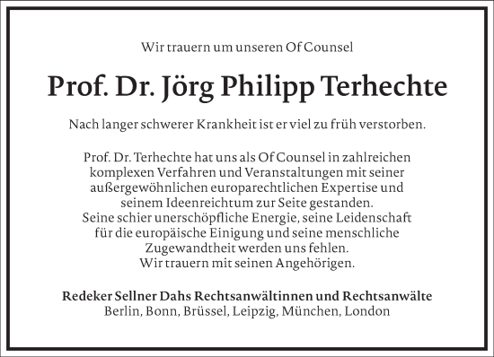 Traueranzeige von Jörg Philipp Terhechte von Frankfurter Allgemeine Zeitung