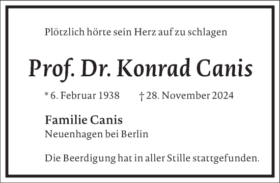 Traueranzeige von Konrad Canis von Frankfurter Allgemeine Zeitung