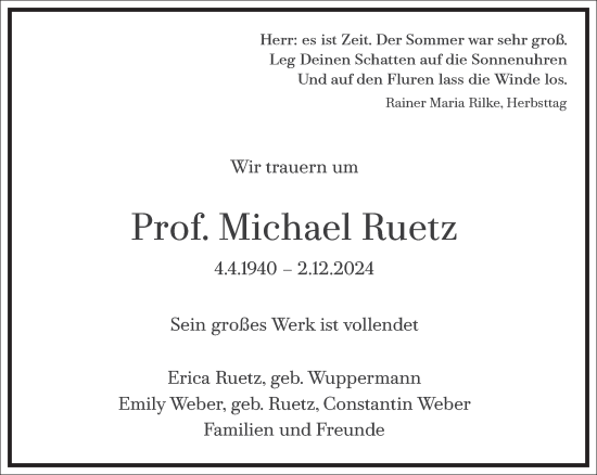 Traueranzeige von Michael Ruetz von Frankfurter Allgemeine Zeitung