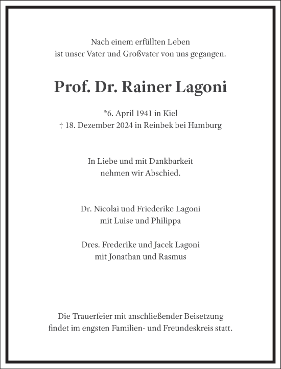 Traueranzeige von Rainer Lagoni von Frankfurter Allgemeine Zeitung