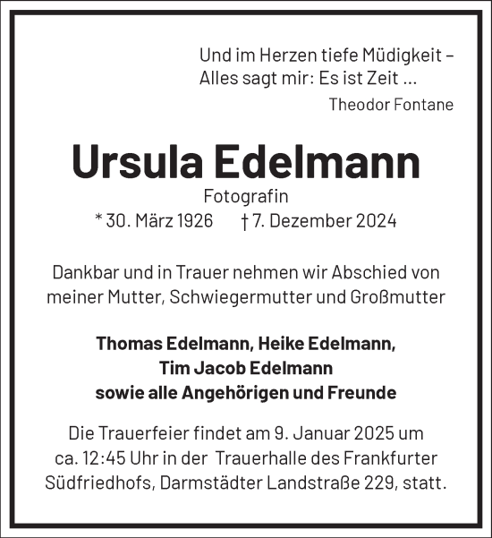 Traueranzeige von Ursula Edelmann von Frankfurter Allgemeine Zeitung