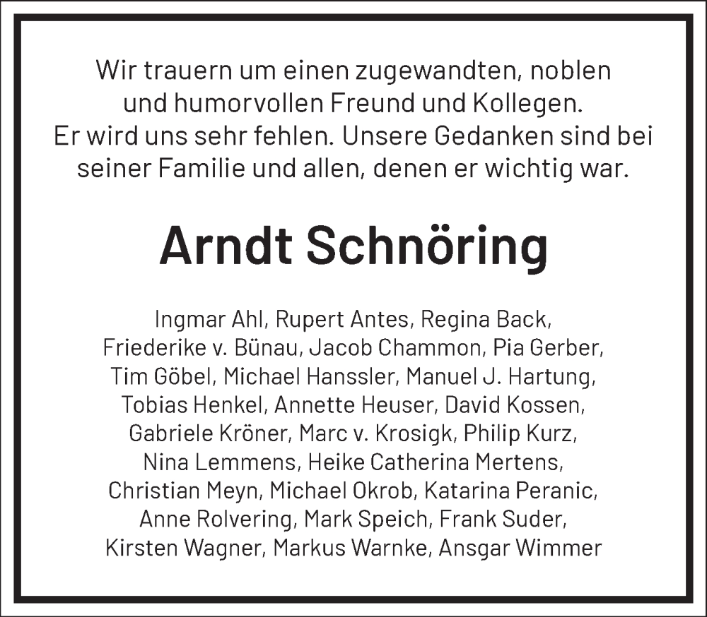  Traueranzeige für Arndt Schnöring vom 17.02.2024 aus Frankfurter Allgemeine Zeitung