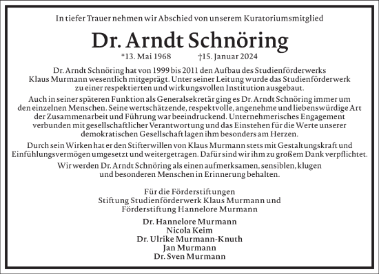 Traueranzeige von Arndt Schnöring von Frankfurter Allgemeine Zeitung
