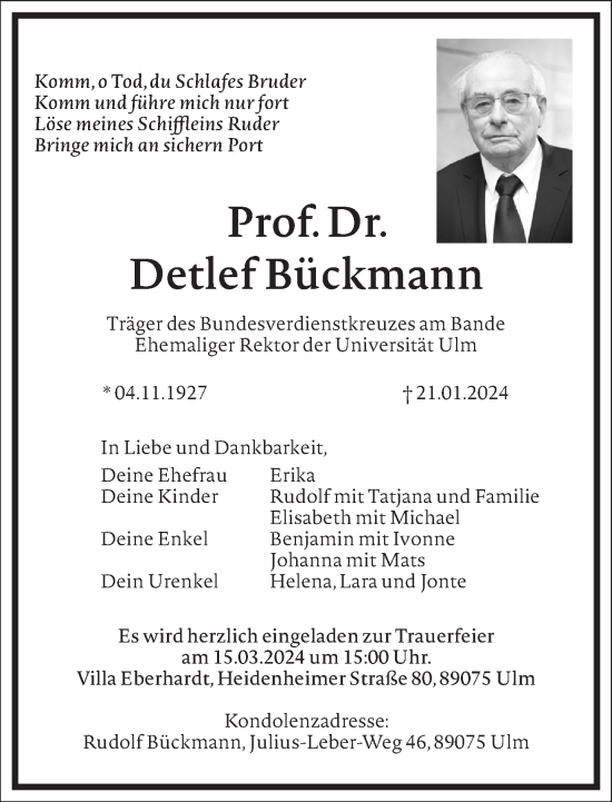 Traueranzeige von Detlef Bückmann von Frankfurter Allgemeine Zeitung