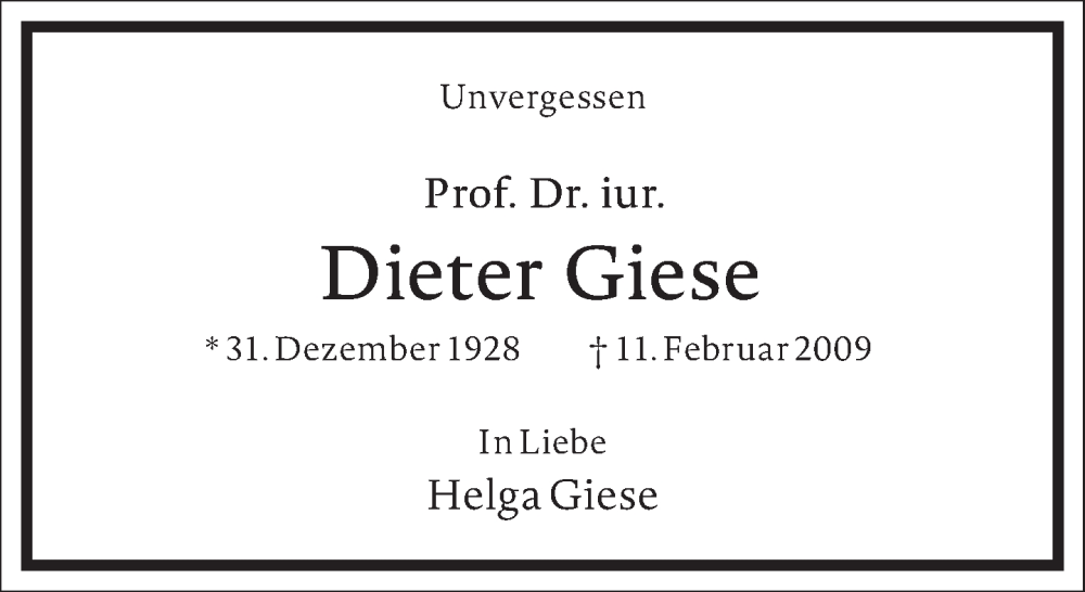 Traueranzeige für Dieter Giese vom 10.02.2024 aus Frankfurter Allgemeine Zeitung