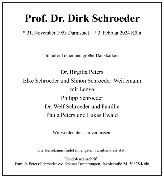 Traueranzeige von Dirk Schroeder von Frankfurter Allgemeine Zeitung