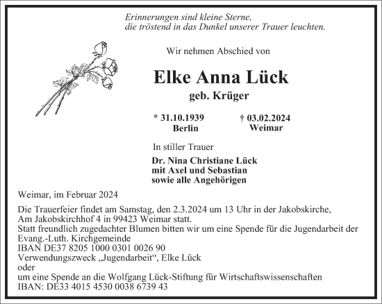 Traueranzeige von Elke Anna Lück von Frankfurter Allgemeine Zeitung