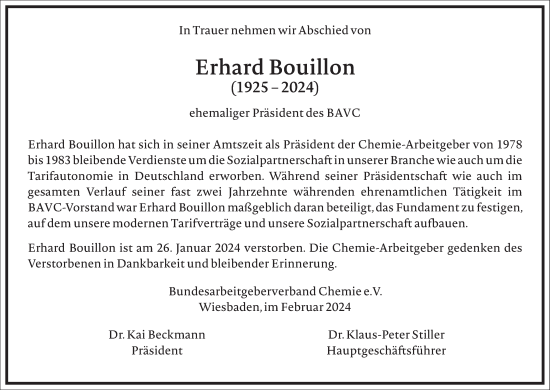 Traueranzeige von Erhard Bouillon von Frankfurter Allgemeine Zeitung