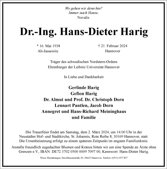 Traueranzeige von Hans-Dieter Harig von Frankfurter Allgemeine Zeitung