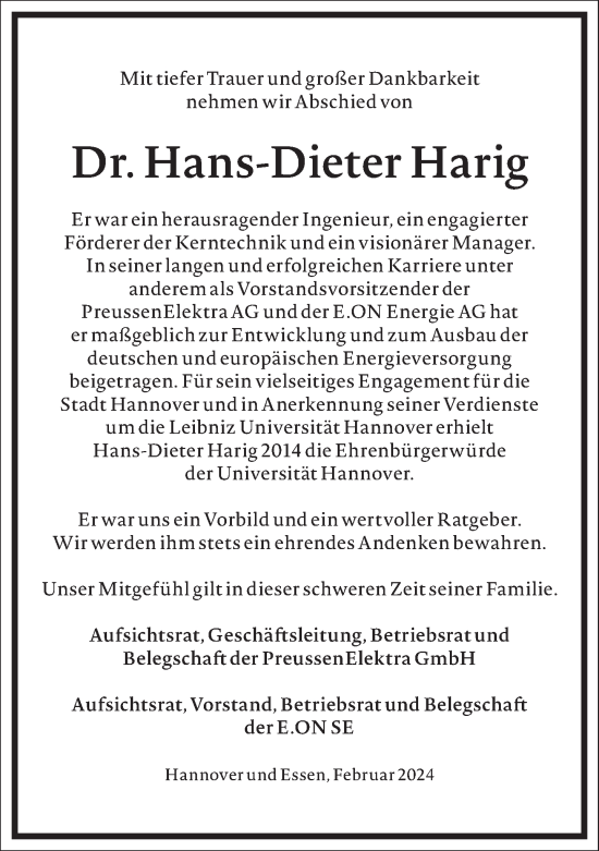 Traueranzeige von Hans-Dieter Harig von Frankfurter Allgemeine Zeitung