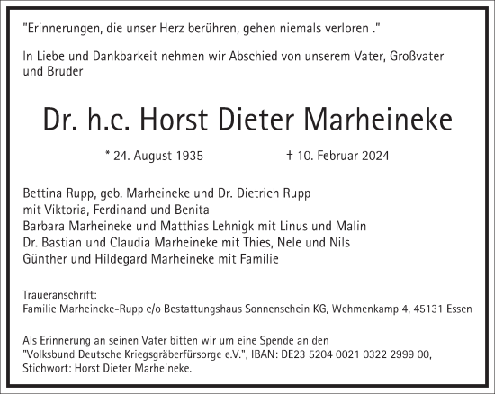 Traueranzeige von Horst Dieter Marheineke von Frankfurter Allgemeine Zeitung