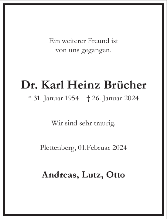 Traueranzeige von Karl Heinz Brücher von Frankfurter Allgemeine Zeitung