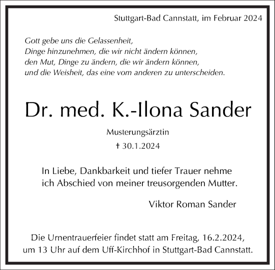 Traueranzeige von Kirsten-Ilona Sander von Frankfurter Allgemeine Zeitung