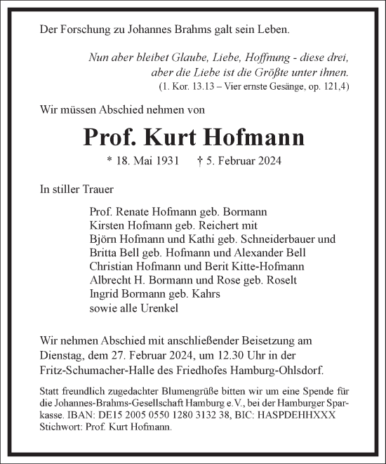 Traueranzeige von Kurt Hofmann von Frankfurter Allgemeine Zeitung