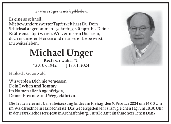 Traueranzeige von Michael Unger von Frankfurter Allgemeine Zeitung