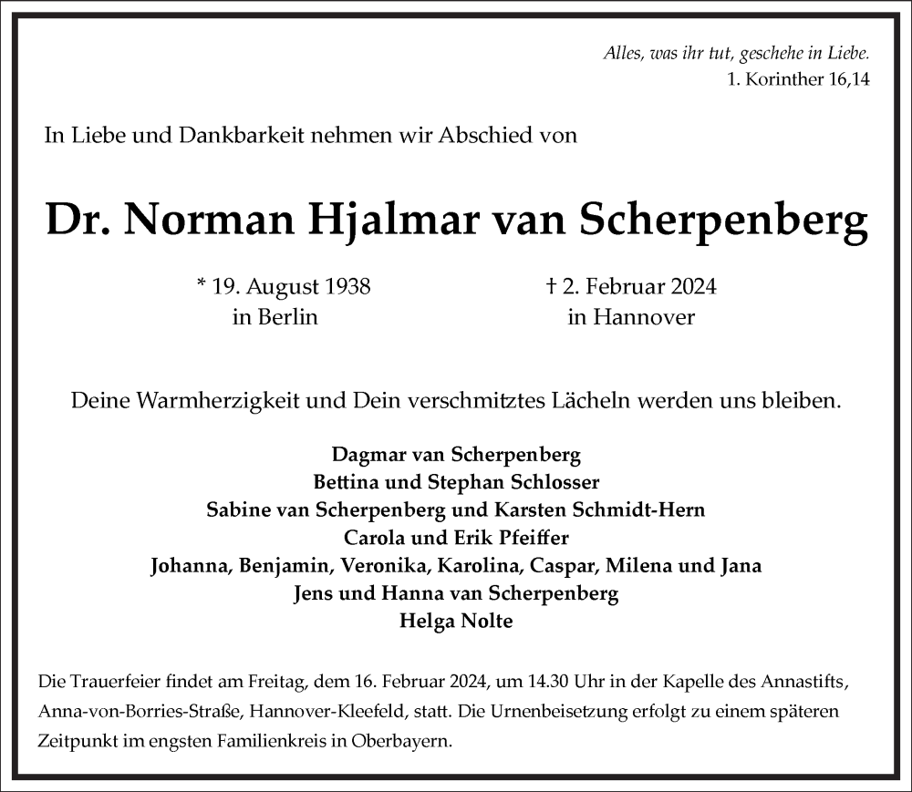  Traueranzeige für Norman Hjalmar van Scherpenberg vom 10.02.2024 aus Frankfurter Allgemeine Zeitung