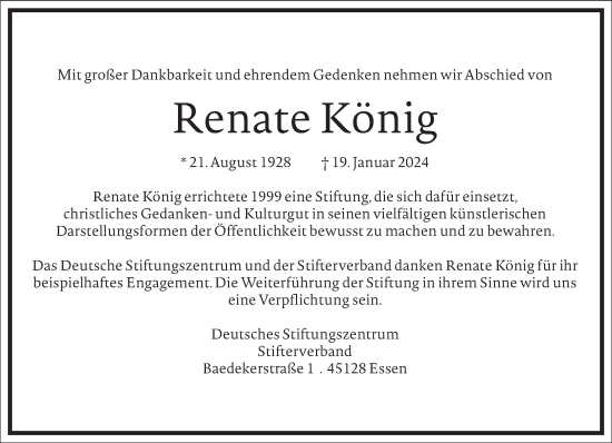 Traueranzeige von Renate König von Frankfurter Allgemeine Zeitung