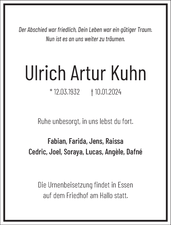 Traueranzeige von Ulrich Artur Kuhn von Frankfurter Allgemeine Zeitung